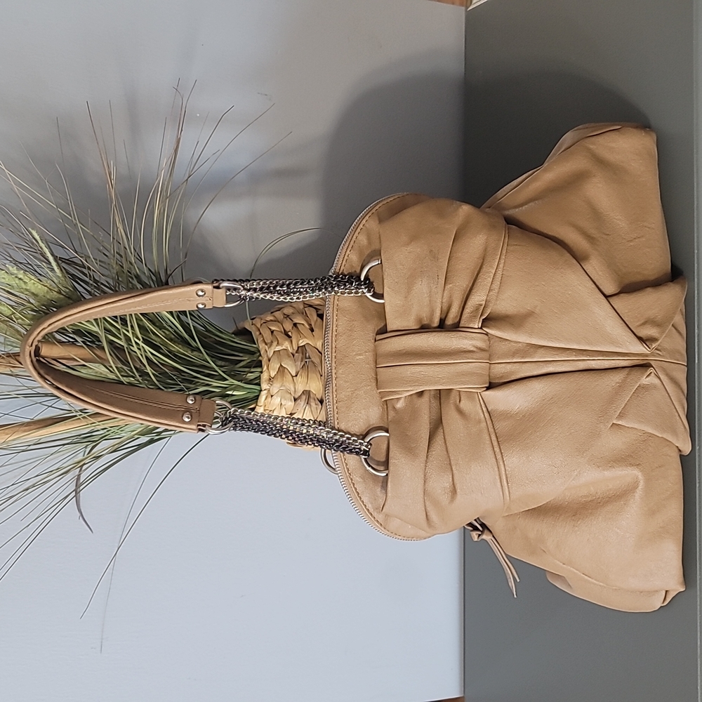 Olivia + Joy Tan Bow-Front Satchel